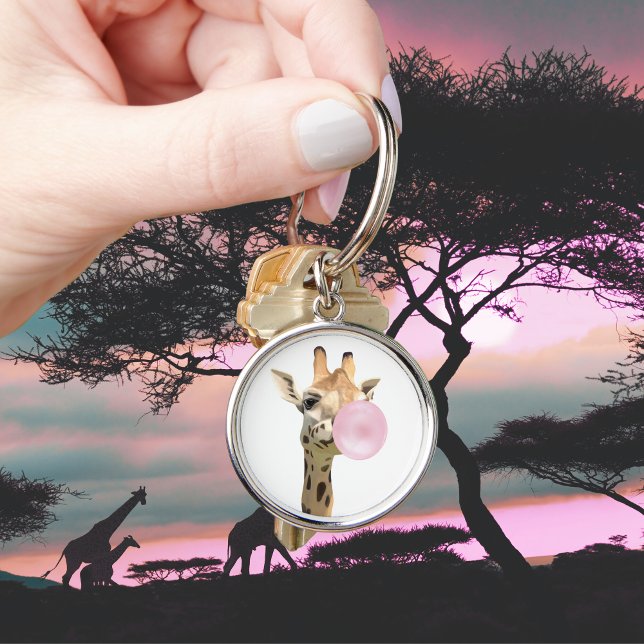 Fun Animal Design Pink Bubblegum Blowing Giraffe  Keychain (Creator Uploaded)