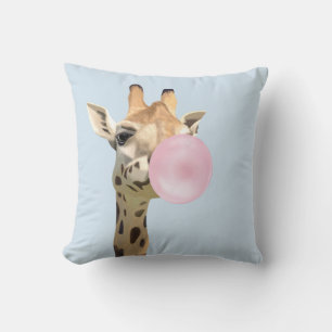 Fun Animal Design Pink Bubblegum Blowing Giraffe  Throw Pillow