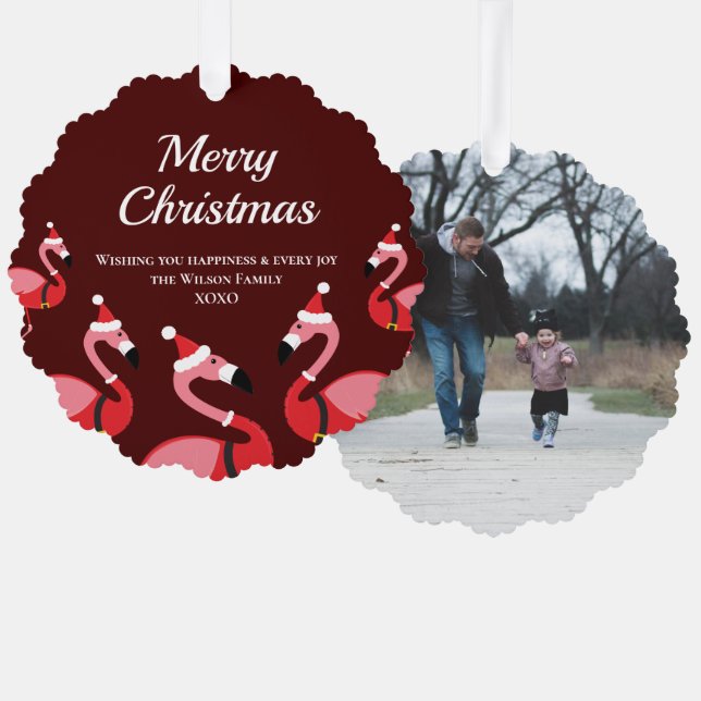 Fun Animal Flamingo Santa Photo Christmas Ornament Card (Front/Back)