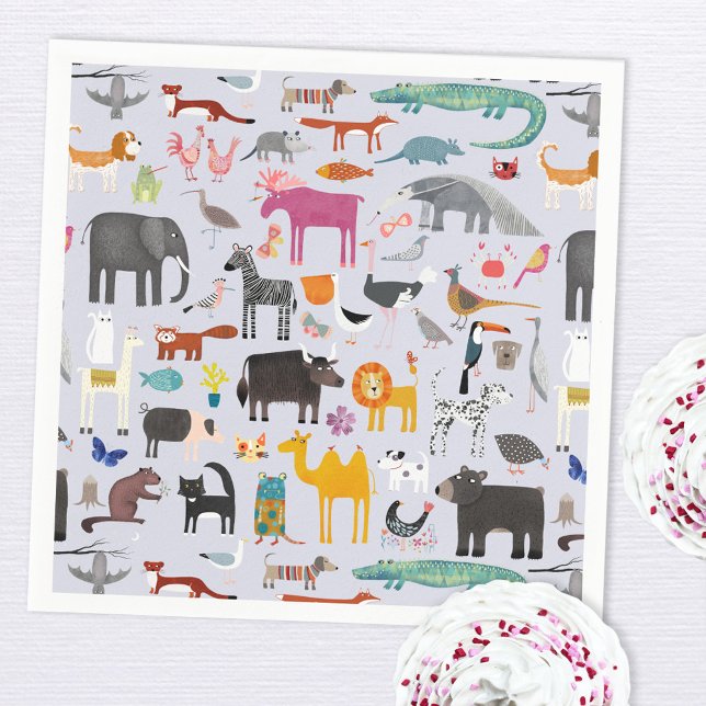 Fun Animal Menagerie Napkins (Fun animal menagerie paper party napkins)