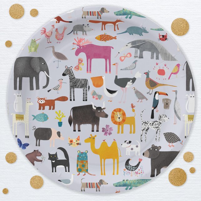 Fun Animal Menagerie Paper Plates (Fun animal menagerie party paper plates)