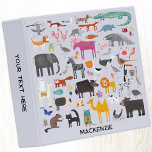 Fun Animal Menagerie Personalized 3 Ring Binder<br><div class="desc">Featuring all sorts of jungle,  safari,  zoo animals,  pets,  birds and wildlife. A monster and a dinosaur mmight have sneaked in there too. Original art by Nic Squirrell. Change the text on the front and spine to personalize.</div>