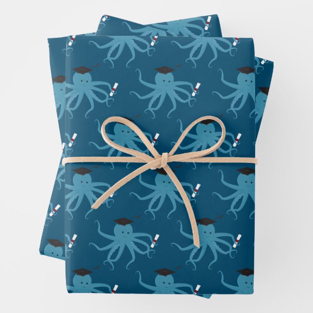 Fun Animal Octopus Graduation Wrapping Paper Sheets (In situ)