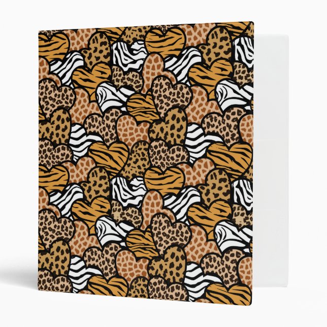 Fun animal pattern hearts 3 ring binder (Front/Inside)