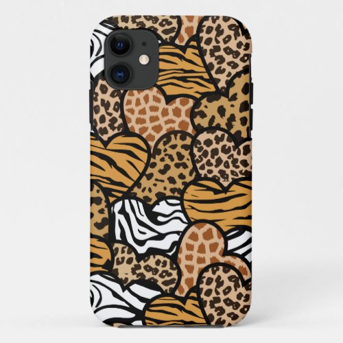 Fun animal pattern hearts iPhone 11 case