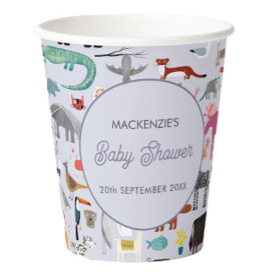 Fun Animal Personalized Baby Shower Paper Cups