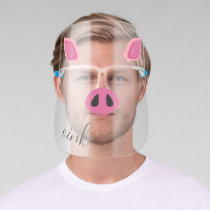 Fun animal piglet face pink nose and ears face shield