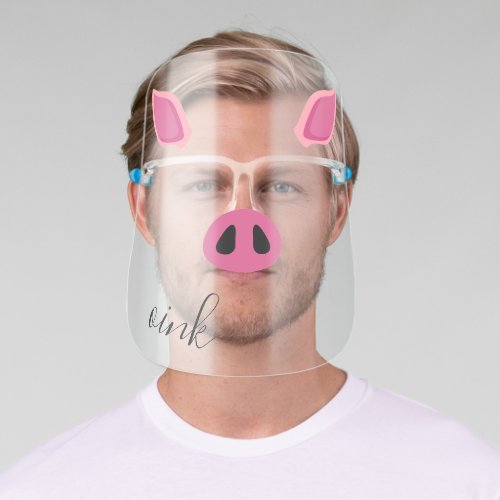 Fun animal piglet face pink nose and ears face shield