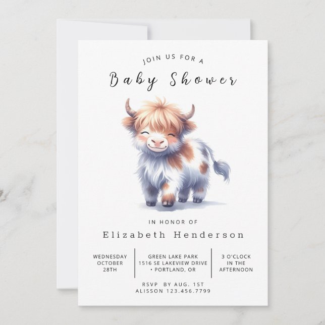 Fun Animal Simple Cow Baby Shower Invitation (Front)