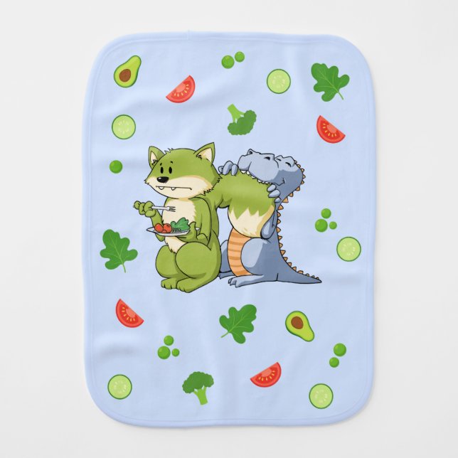 Fun Animals and Vegetables Baby Boy Burp Cloth (Front)