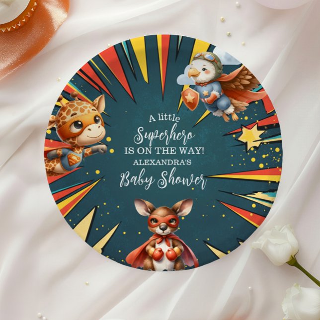 Fun Animals Superhero Baby Shower Paper Plates (Creator Uploaded)
