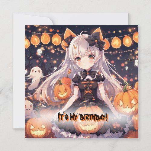 Fun Anime Pumpkins Halloween Sweet 16 Birthday Invitation