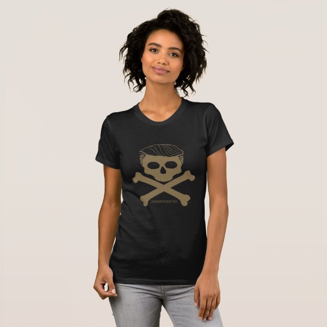 Fun, Anti-Trump Ladies T- black with gold logo T-Shirt (Front Full)