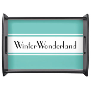 Fun Aqua Mint White "Winter Wonderland" Stripes Serving Tray
