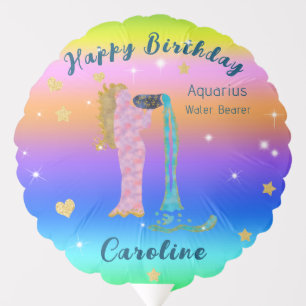 Fun Aquarius Zodiac Gold Stars Birthday Balloon