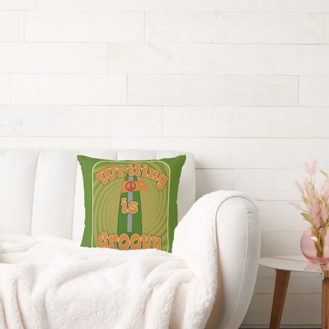 Fun Art Groovy Hippie Pen Funny Author  Throw Pillow (Couch)