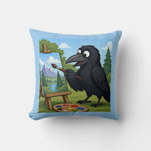 Fun Artist Crow Painting Landscape art Throw Pillow