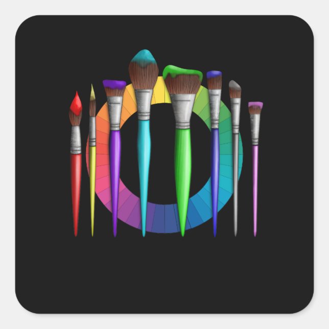 Fun Artist Painter Art Brushes Color Wheel Square Sticker (Front)