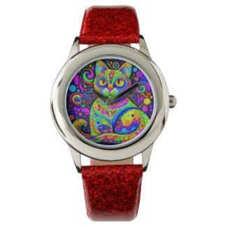 Fun Artsy Bright Colored Haight-Ashbury Style Cat Watch