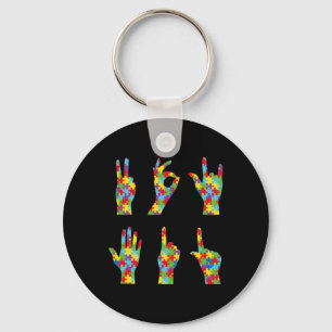 Fun ASL Love Sign Language Autism Awareness  Keychain