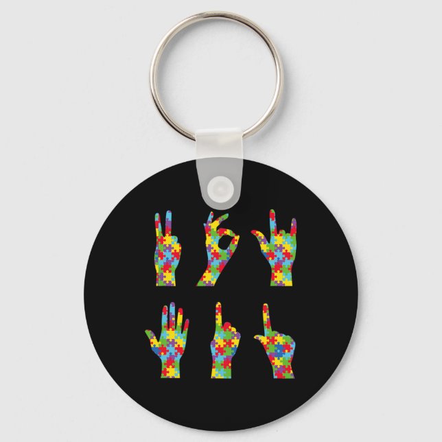 Fun ASL Love Sign Language Autism Awareness  Keychain (Front)