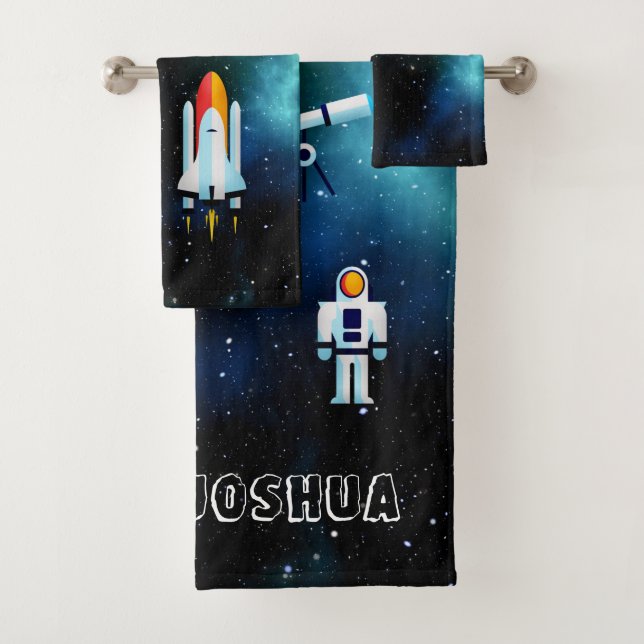 Fun Astronaut Collage Personalized Bath Towel Set (Insitu)