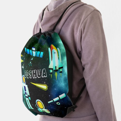 Fun Astronaut Collage Personalized Drawstring Bag