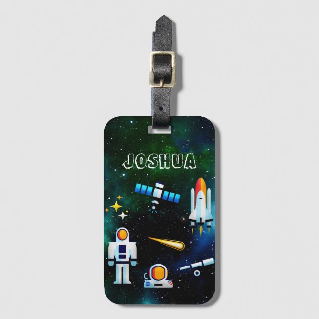 Fun Astronaut Collage  Personalized Luggage Tag (Front Vertical)