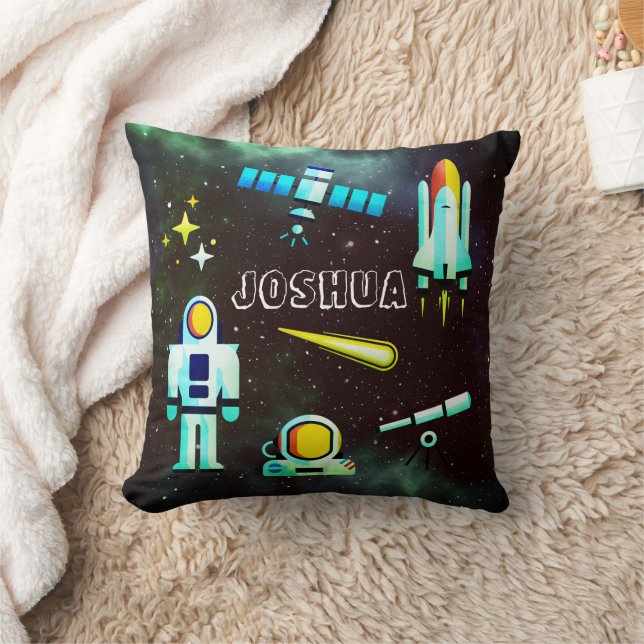 Fun Astronaut Collage Personalized Throw Pillow (Blanket)