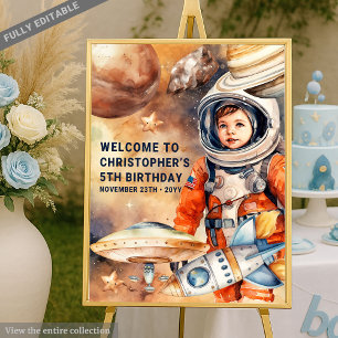 Fun Astronaut Rocket Adventure Boy Birthday Poster