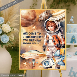 Fun Astronaut Rocket Ship Birthday Welcome Poster