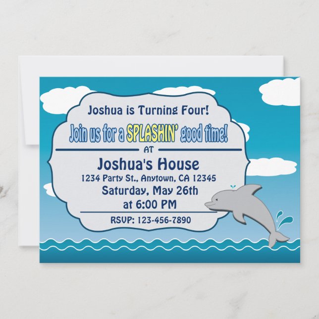Fun at Sea Dolphin Birthday Invitation (Front)