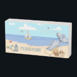 Fun At the Beach Blue Aqua Watercolor Scene Wooden Box Sign<br><div class="desc">Fun At the Beach Blue & Aqua Watercolor Scene, with a custom message that you can keep as is or make it your own. Enjoy your love of the water, sand, beach chairs, blue sky, and relaxing, fun times each time you see this fun and colorful wood sign! Great addition...</div>