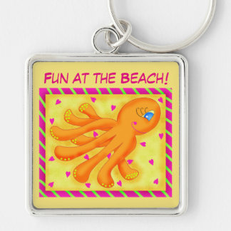 Fun at the Beach Whimsy Octopus Yellow Orange Keychain