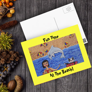 Fun at the Beach With My Cat Postcard
