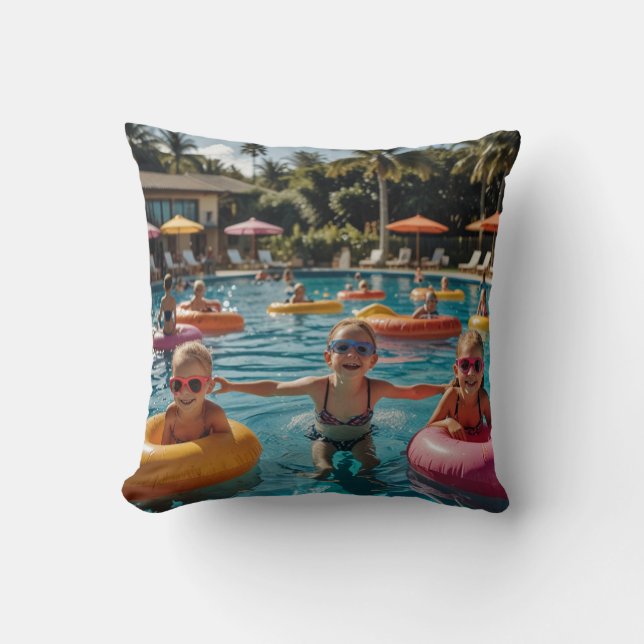Fun at the Pool Throw Pillow (Front)
