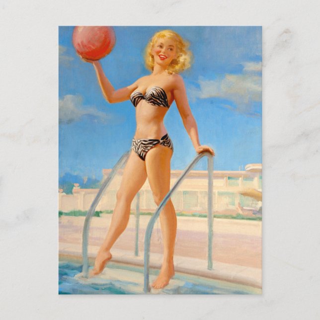 Fun at the Swimming Pool Pin Up Postcard (Front)