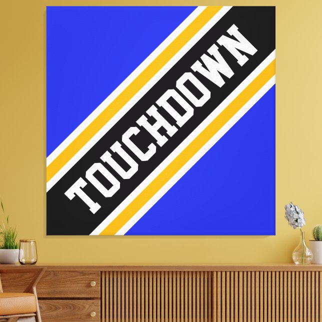 Fun Athletic Blue Orange Black TOUCHDOWN Stripes Canvas Print (Insitu(LivingRoom))