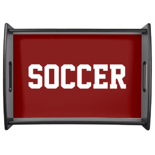 Fun Athletic Bold White SOCCER Text On Deep Red Serving Tray