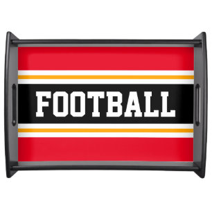 Fun Athletic Bright Red Black FOOTBALL Stripes Serving Tray