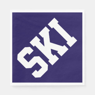 Fun Athletic Diagonal SKI White Text On Navy Blue Napkins