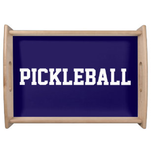 Fun Athletic White PICKLEBALL Text On Navy Blue Serving Tray