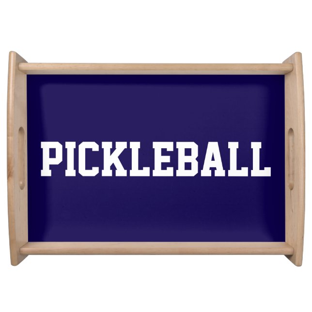 Fun Athletic White PICKLEBALL Text On Navy Blue Serving Tray (Front)