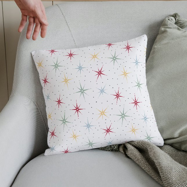 Fun Atomic Age Starburst Mid Century Pattern Throw Pillow (Creator Uploaded)