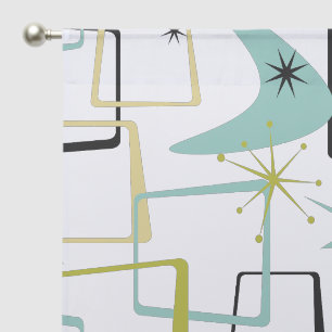 Fun Atomic Squares Stars & Boomerang Mid Century Sheer Curtains