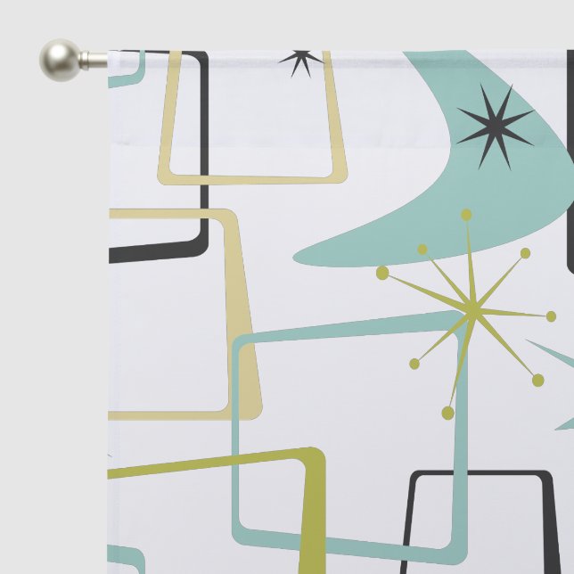 Fun Atomic Squares Stars & Boomerang Mid Century Sheer Curtains (Pocket)