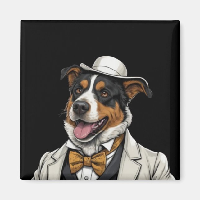 Fun Australian shepherd dog in suit Magnet (Front)