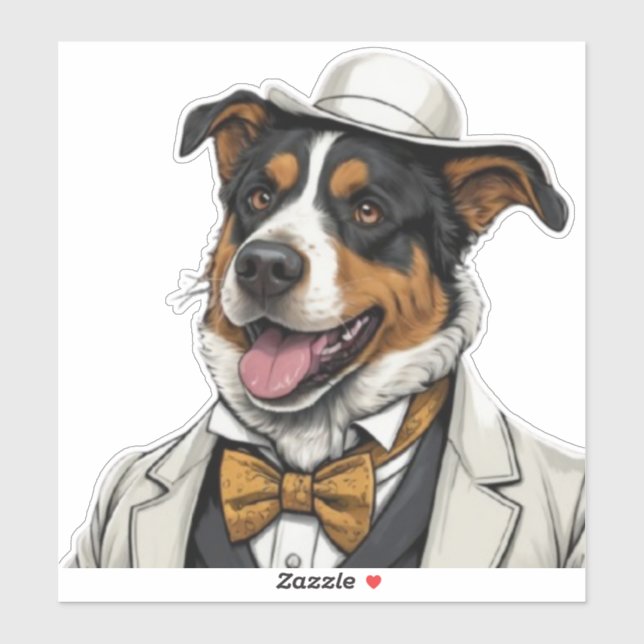 Fun Australian shepherd dog in suit Sticker (Sheet)