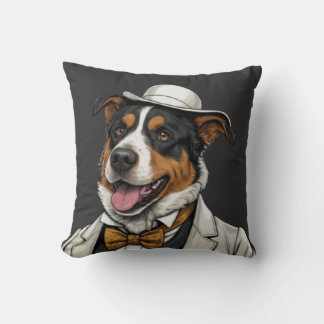 Fun Australian shepherd dog in suit Throw Pillow