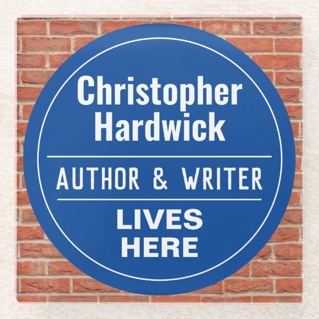 Fun Author & Writer Wall Plaque Style Glass Coaster (Front)